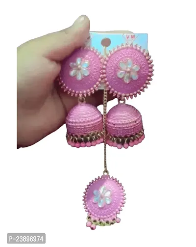 Beautiful Pink Brass Earrings For Women-thumb0