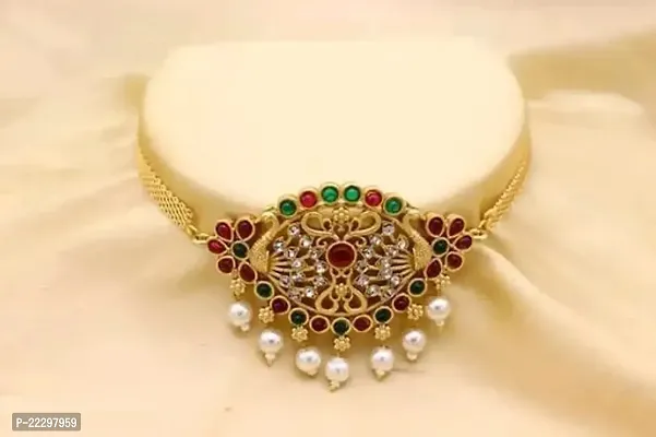 Unique Golden Crystal And Pearl Work Choker For Women-thumb0