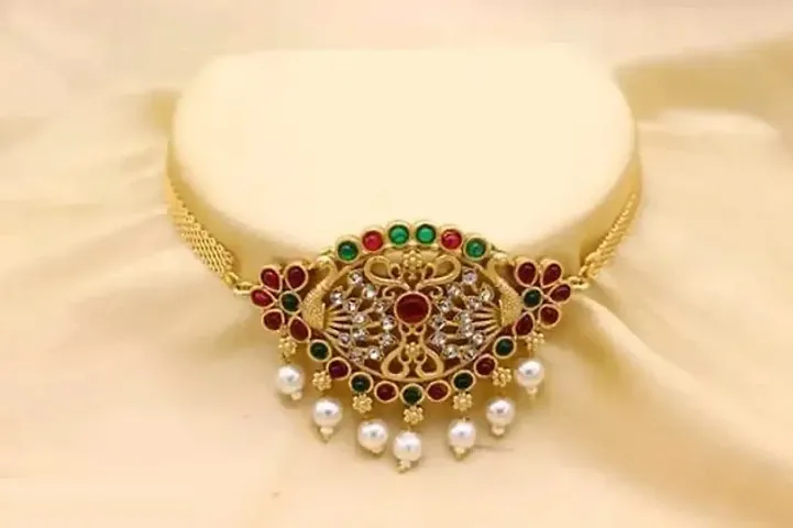 Unique Crystal And Pearl Work Choker For Women