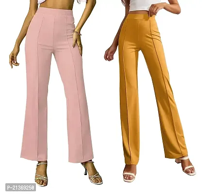 Spangel Fashion Slim Fit Bootcut Beautiful BellBottoms for Womens  Girls Trouser Set of 2