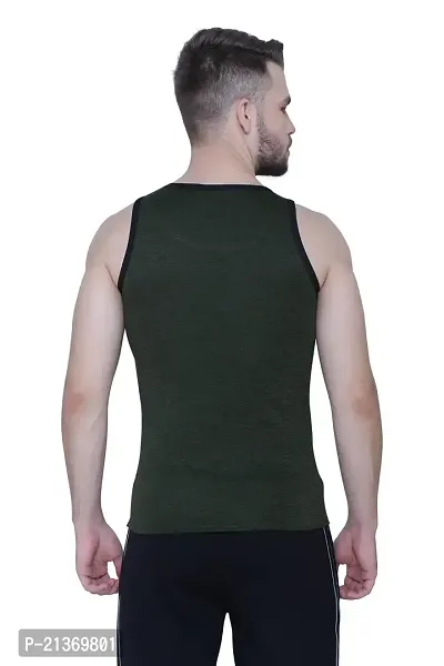 Spangel Fashion Men's Round Neck Sleeveless Cotton Lycra Vest (M, Grey, Green)-thumb5