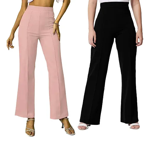 Spangel Fashion Slim Fit Bootcut Beautiful BellBottoms for Womens & Girls Trouser Set of 2