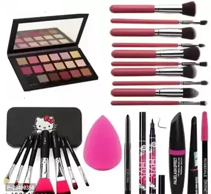 Rose Eyeshadow Palette Of 18 Colors 10 Pcs Makeup Brushes 3 In1 Mascara Set 36H Long Lasting Eyeliner Kajal Blender7 Pc Makeup Brushes Pack Of 7 Eye Makeup Combo