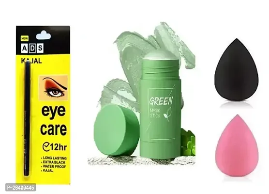 Combo Set Of Ads Kajal Green Mask Stick 2 Puff Makeup Combo-thumb0