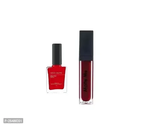 Combo Set Of Matte Me Maroon Red Nail Paint Lipsticks-thumb0