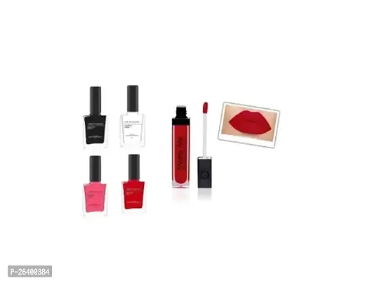 Combo Set Of Matte Me Red Set Of Nail Paint 4 Lipsticks-thumb0