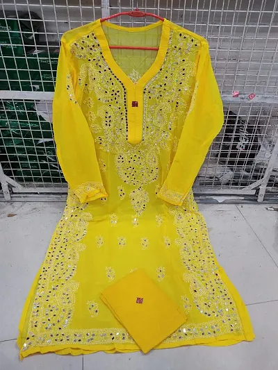 Sylish Chiffon Straight Chikankari Kurta Bottom Set