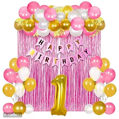 1st Birthday Decoration for Baby Girl Combo Kit 28Pcs Stylish Latest Pink White Birthday Set / Photo Booth Backdrop Decoration Materials