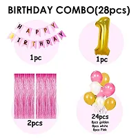 1st Birthday Decoration for Baby Girl Combo Kit 28Pcs Stylish Latest Pink White Birthday Set / Photo Booth Backdrop Decoration Materials-thumb1