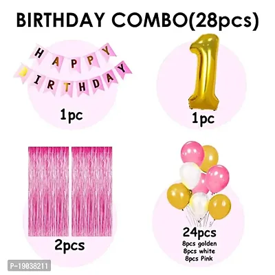 1st Birthday Decoration for Baby Girl Combo Kit 28Pcs Stylish Latest Pink White Birthday Set / Photo Booth Backdrop Decoration Materials-thumb2