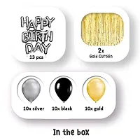 Set of 45 Pcs Happy Birthday Decoration Kit Combo For Boys Girls / Husband Wife / Brother Sister/ Father Mother / friend - Happy Birthday Letters , Golden Curtains , Black, Gold  Silver Theme Metalli-thumb2