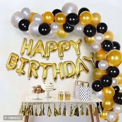43 Pcs Combo -Gold, Black and Silver Metallic Balloons + Happy Birthday Letter Foil | Birthday Decorations Kit, Perfect black and gold party decorations for adding romantic and festive atmosphere.