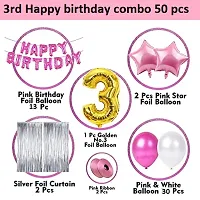 3rd Birthday Decoration Items For Girls With Silver Foil curtains - 50Pcs Third Birthday Decoration - 3rd Birthday Party Decorations,Birthday Decorations kit for Girls 3rd birthday/ Baby Birthday Deco-thumb1