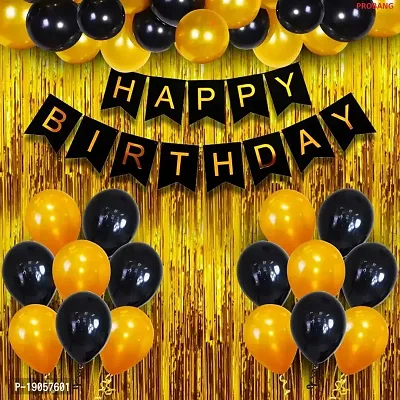 Happy Birthday Banner Decoration Kit - 34Pcs Set for Boys Husband Balloons Decorations Items Combo with Metallic Balloons and Foil Curtain-thumb0
