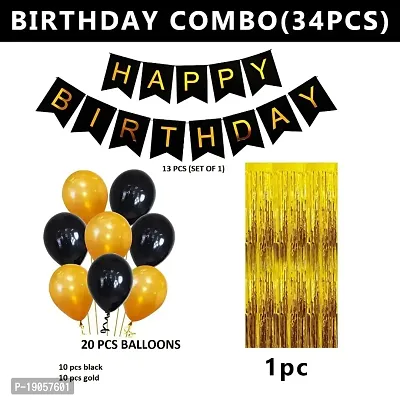 Happy Birthday Banner Decoration Kit - 34Pcs Set for Boys Husband Balloons Decorations Items Combo with Metallic Balloons and Foil Curtain-thumb2