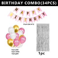 Happy Birthday Decorations For Girls Combo Set Pink White Gold Metallic Balloons Happy Birthday Bunting Foil Curtain Girls Women 1St 2Nd Combo 34 Pcs-thumb1