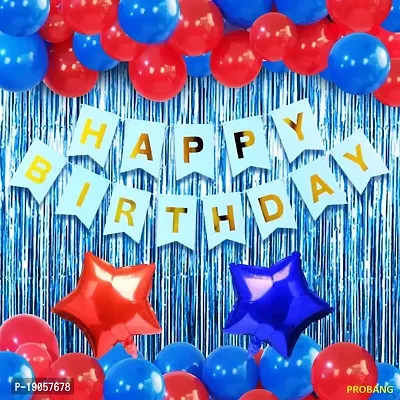 Happy Birthday Decorations For Boys - Blue Red Colour Birthday Balloons For Decoration Kit, Foil Curtain, Star Foil Balloon, Happy Birthday Banner For Kids Bday -Baloons For Decor-36Pcs