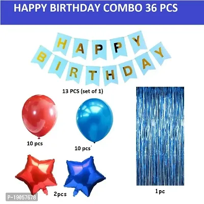 Happy Birthday Decorations For Boys - Blue Red Colour Birthday Balloons For Decoration Kit, Foil Curtain, Star Foil Balloon, Happy Birthday Banner For Kids Bday -Baloons For Decor-36Pcs-thumb2