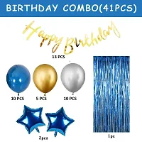Happy Birthday Decorations for Boys- 41 Pcs Birthday Decoration Items / Golden Foil Banner, Blue Foil Curtain,Star Foil Balloons, metallic balloons for happy birthday decoration kit for boys, kids,-thumb1