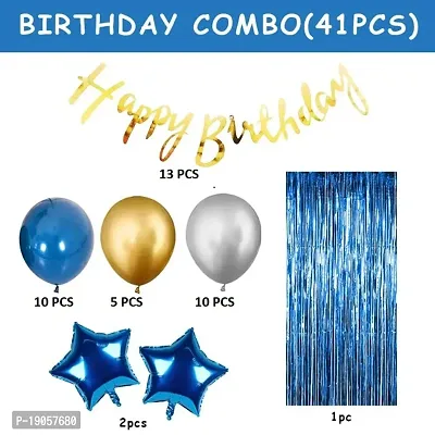 Happy Birthday Decorations for Boys- 41 Pcs Birthday Decoration Items / Golden Foil Banner, Blue Foil Curtain,Star Foil Balloons, metallic balloons for happy birthday decoration kit for boys, kids,-thumb2