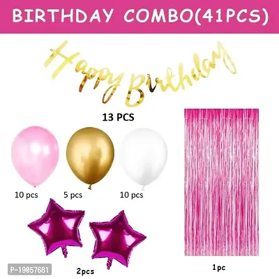 Happy Birthday Decorations For Girls Combo Set- Pink White Gold Metallic Balloons, Happy Birthday Banner, Foil Curtain, Star Foil Balloons,birthday decoration items for baby, girl, women party celebra-thumb2