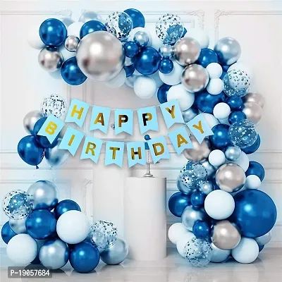 Happy Birthday Decorati, Arch, Blue/White/Silver Balloons For Birthday, Blue Birthday Combo for BOYS, MEN, KIDS - This latest decorations items for-thumb0