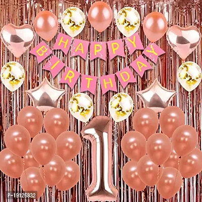 1st Birthday Decoration For Baby Girl Gold Rose Combo 34Pcs for Baby Girl 1st Bday Decor/Photo Booth Backdrop Decoration materials/1st Birth Day Party Decor/Stylish Pink White Birtgday Set-thumb0
