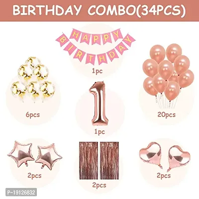 1st Birthday Decoration For Baby Girl Gold Rose Combo 34Pcs for Baby Girl 1st Bday Decor/Photo Booth Backdrop Decoration materials/1st Birth Day Party Decor/Stylish Pink White Birtgday Set-thumb2