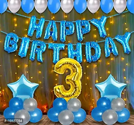 3rd Birthday Decoration Items For Boys With Fairy Lights - 47Pcs Third Birthday Decoration - 3rd Birthday Party Decorations,Birthday Decorations kit for Boys 3rd birthday/ Baby Birthday Decoration Ite