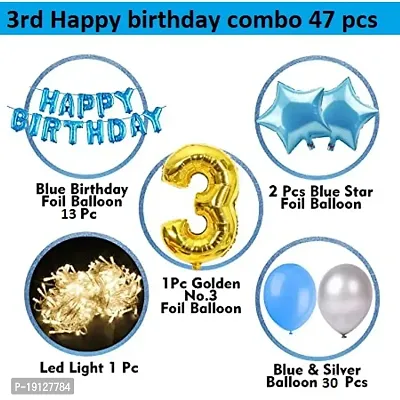 3rd Birthday Decoration Items For Boys With Fairy Lights - 47Pcs Third Birthday Decoration - 3rd Birthday Party Decorations,Birthday Decorations kit for Boys 3rd birthday/ Baby Birthday Decoration Ite-thumb2