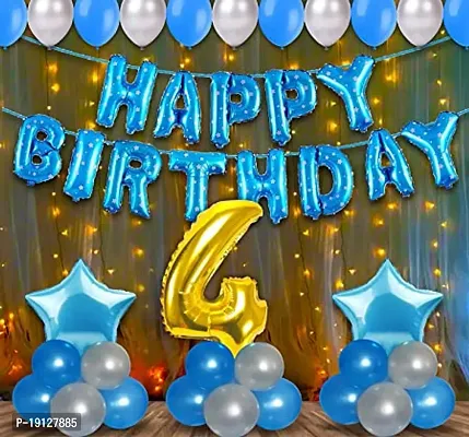 4th Birthday Decoration Items For Boys With Fairy Light- 47Pcs Fourth Birthday Decoration - 4th Birthday Party Decorations,Birthday Decorations kit for Boys 4th birthday/ Baby Birthday Decoration Item