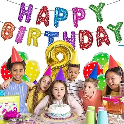 Happy Birthday Decoration Kit Combo - 23Pcs Multicolor 8th Birthday Decoration Combo For Kids With Latex Polka Dotted Balloons, Birthday Foil Balloons, No.8 Golden Foil Balloons
