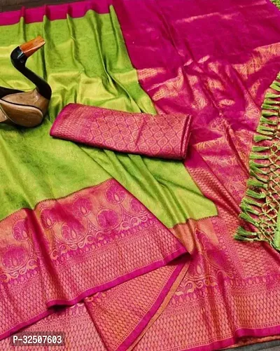 Stylish Green Art Silk Saree With Blouse Piece For Women-thumb0