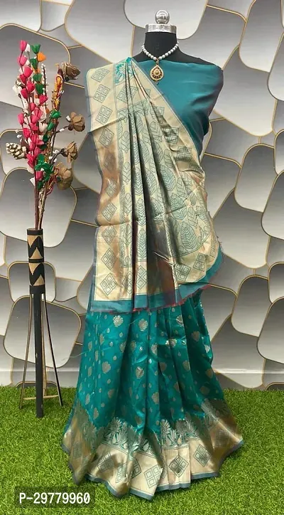 Stylish Green Art Silk Saree with Blouse piece For Women-thumb0