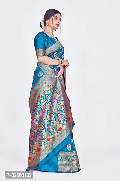 Stylish Teal Art Silk Saree With Blouse Piece For Women-thumb4