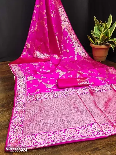 Stylish Pink Art Silk Saree With Blouse Piece For Women