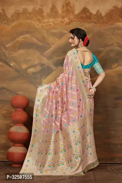 Stylish Pink Organza Saree With Blouse Piece For Women-thumb3