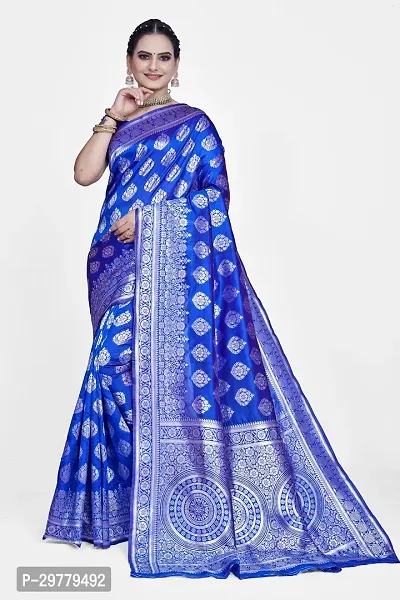 Stylish Blue Art Silk Saree with Blouse piece For Women-thumb0