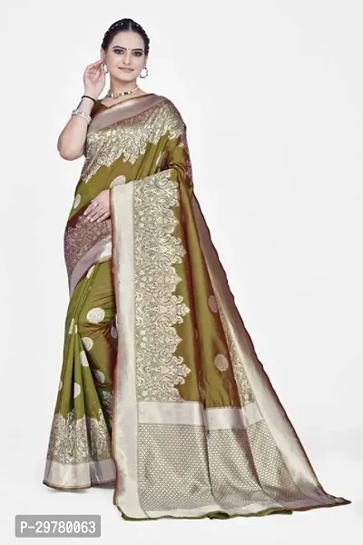 Stylish Green Art Silk Saree with Blouse piece For Women-thumb0