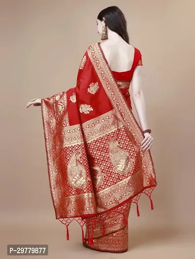 Stylish Red Art Silk Saree with Blouse piece For Women-thumb2