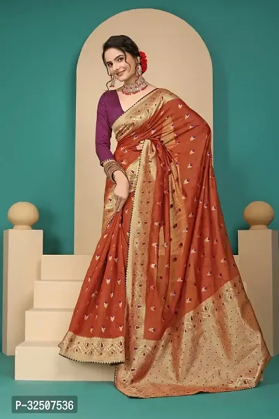 Stylish Brown Cotton Silk Saree With Blouse Piece For Women-thumb2