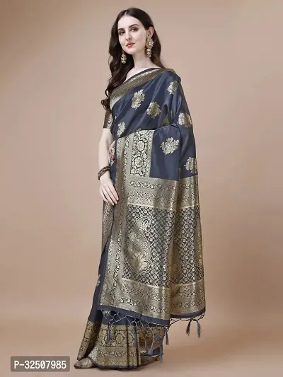 Stylish Grey Art Silk Saree With Blouse Piece For Women-thumb3