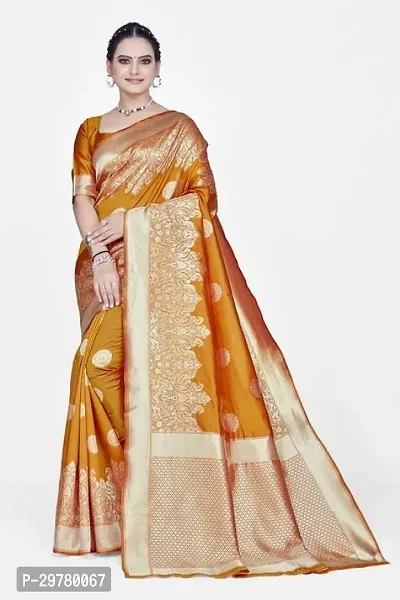 Stylish Yellow Art Silk Saree with Blouse piece For Women-thumb0