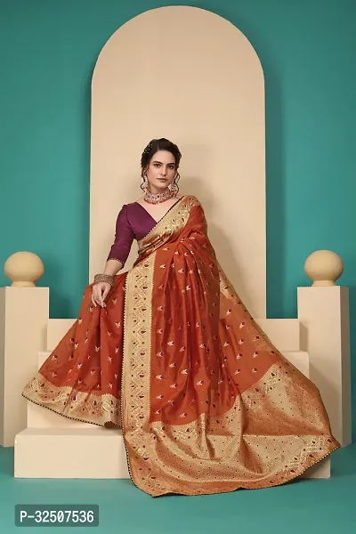 Stylish Brown Cotton Silk Saree With Blouse Piece For Women-thumb3