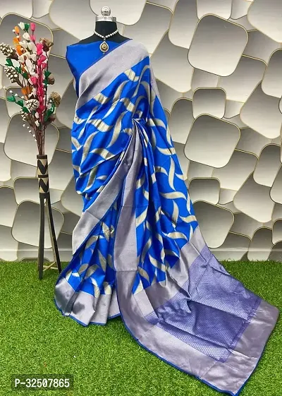 Stylish Blue Art Silk Saree With Blouse Piece For Women