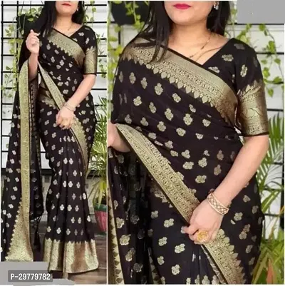 Stylish Black Art Silk Saree with Blouse piece For Women-thumb0