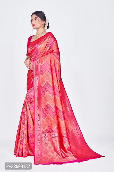 Stylish Pink Art Silk Saree With Blouse Piece For Women-thumb0