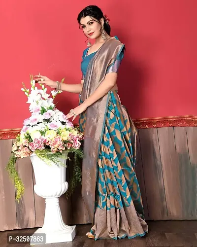 Stylish Teal Art Silk Saree With Blouse Piece For Women-thumb3