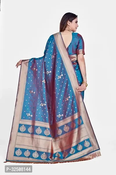 Stylish Teal Art Silk Saree With Blouse Piece For Women-thumb2