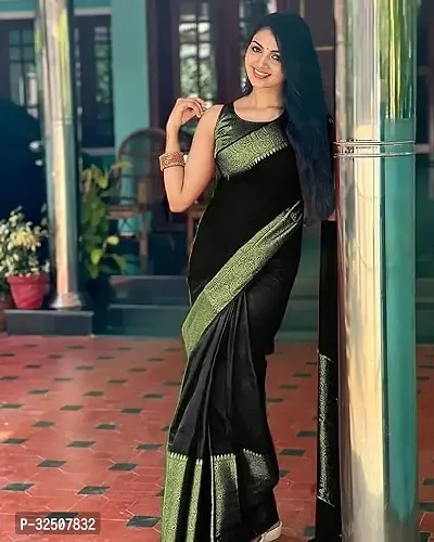 Stylish Black Art Silk Saree With Blouse Piece For Women